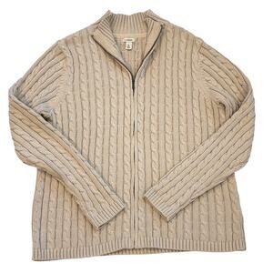 LL Bean Double L Sweater Women Size XL Beige Cable Knit Classic Full Zip Preppy